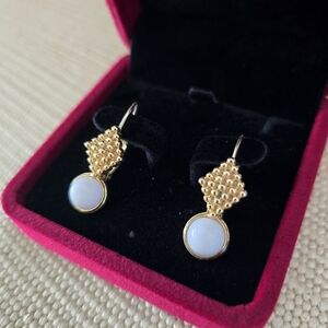 Elegant Gold Tone and White Dangle Earrings